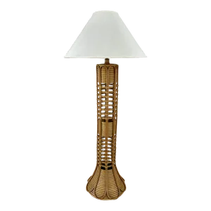 Mid-Century Rattan Floor Lamp With Shade