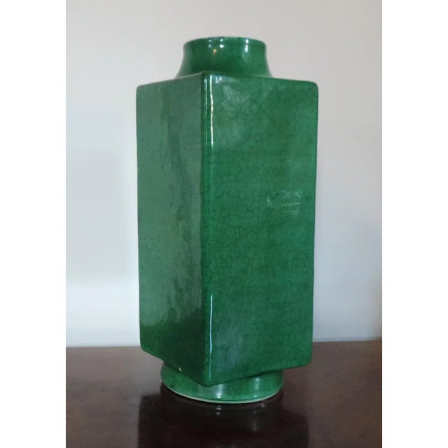 19th Century Chinese Monochrome Green Crackle Glaze Cong Shaped Vase For Sale - Image 4 of 11