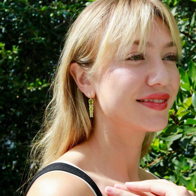 Nina Zhou Lily of the Valley 7.40ctw Peridot Tsavorite Diamond Drop Earrings in 14k Yellow Gold, A Pair For Sale - Image 9 of 9