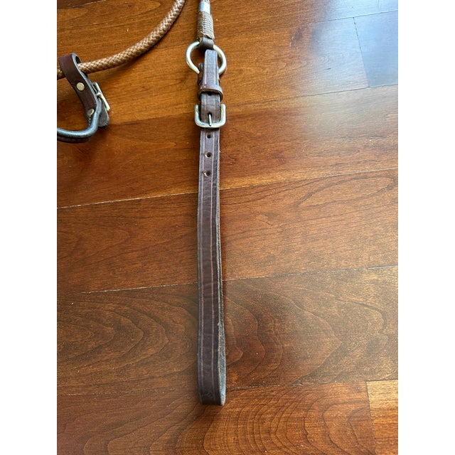 Mid 20th Century Vintage English 80” Braided Plaited Leather, Stainless Steel Equestrian Horse Rein For Sale - Image 5 of 16