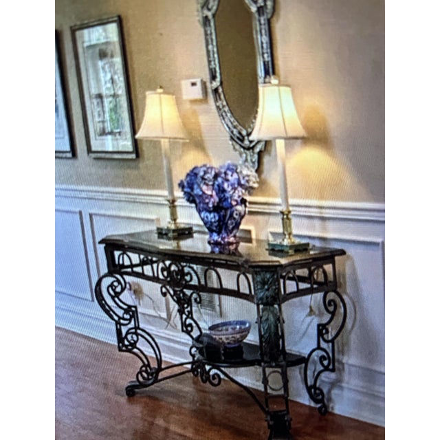 French 1980s French Scrolled Wrought Iron Console With Marble Top For Sale - Image 3 of 4