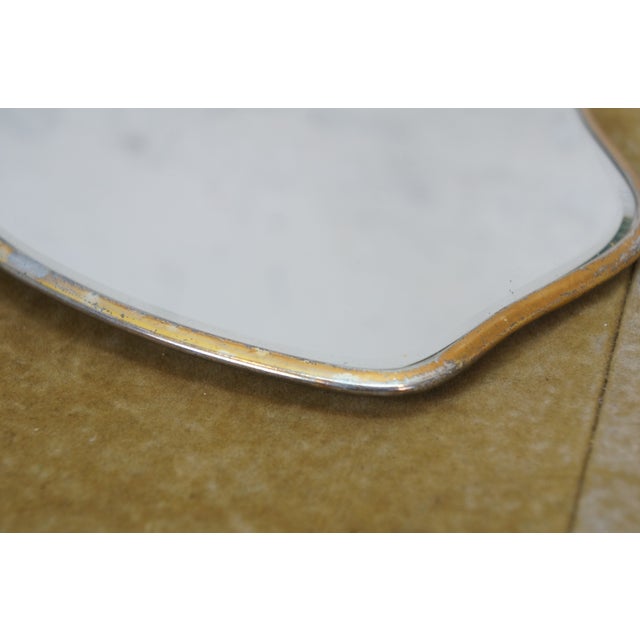 Antique Art Deco Etched Silverplate Floral Heart Hand Vanity Mirror 14" For Sale - Image 9 of 14