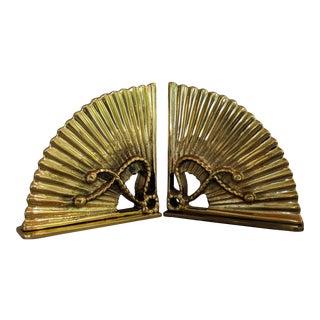 Vintage Brass Fan Bookends - a Pair For Sale