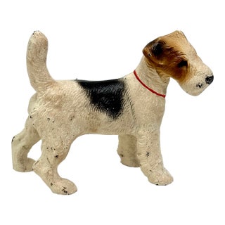 Nice Condition Smaller Size Vintage 1930s Hubley Mfg. Co. Cast Iron Wire Haired Fox Terrier Puppy Dog Doorstop For Sale