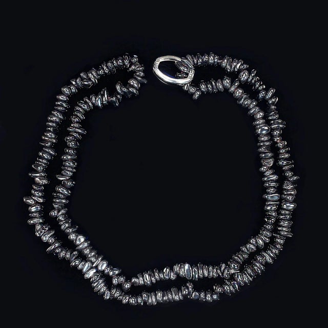 Ajd 36 Inch Infinity Necklace of Highly Polished Hematite Nuggets For Sale - Image 4 of 7