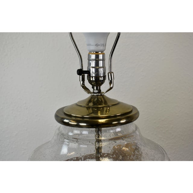 1970s Hollywood Regency Table Lamps Bubble Glass, Custom Hand-Forged Iron Fittings by Dana Creath, Ca. 1970s - Set of 2 For Sale - Image 5 of 12