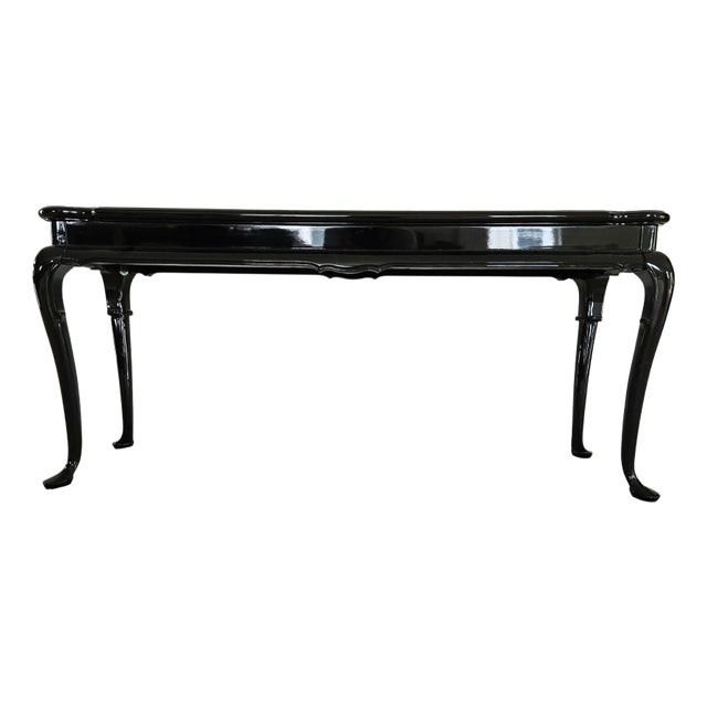 1970s Vintage Custom Chinoiserie Sofa Console Table Black Lacquer Ebonized Asian For Sale
