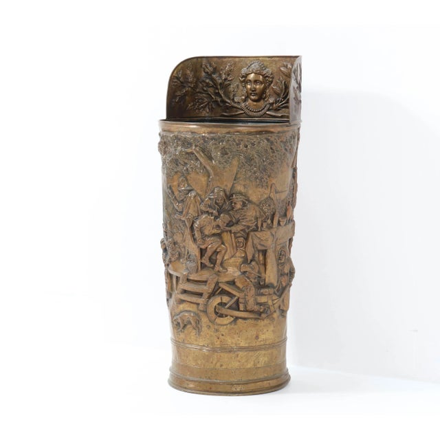 Metal Renaissance Revival Style Hammered Brass Umbrella Stand, 1920s For Sale - Image 7 of 9