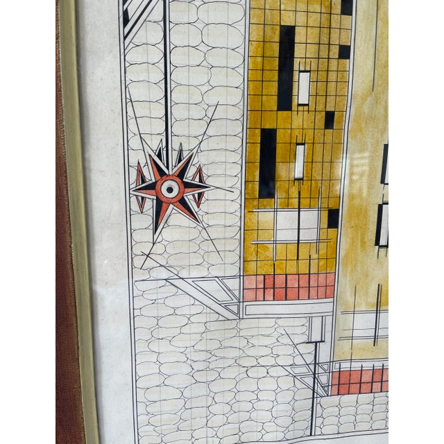 1950s Geometric Mixed-Media Drawing, Framed For Sale - Image 4 of 8