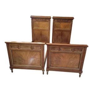 1920s Pair Antique French Gilt Ormolu Bronze and Walnut Twin Bed Frames