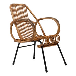 Early 20th Century French Bamboo Armchair With Metal Frame For Sale