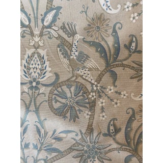 Thibaut Peacock Garden Linen Blend Fabric in Beige and Aqua 4 1/2 Yards For Sale