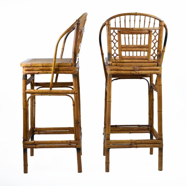 English Pair of Bamboo Brighton Counter Stools For Sale - Image 3 of 3