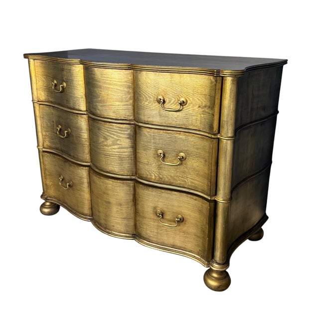 Used only for staging, this discontinued Ethan Allen "Wavy Front Chest" features its original factory-applied metallic...