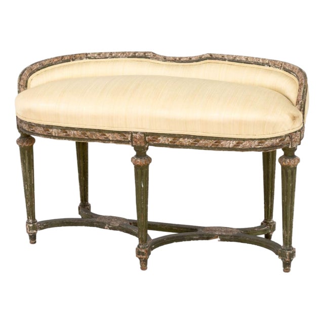 Louis XVI Style Upholstered Distressed Window Seat For Sale