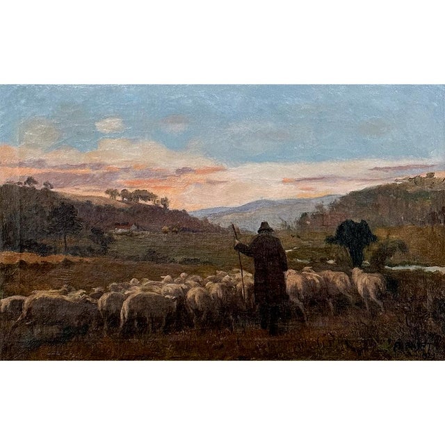 Antique Framed Oil Painting on Canvas by A. Fivet Dated 1923 is a splendid pastoral work that provides a varied palette in...