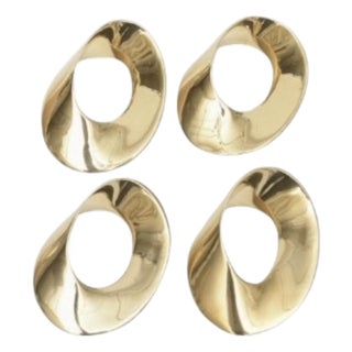 Vintage Brass Sculptural Elliptical Mid-Century Modern Napkin Rings Set of 4 For Sale