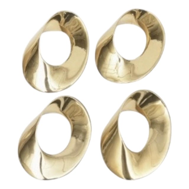 Vintage Brass Sculptural Elliptical Mid-Century Modern Napkin Rings Set of 4 For Sale