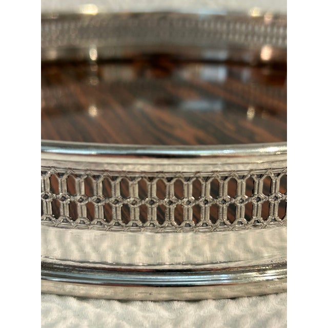 Mid 20th Century 1960s Italian Silverplate Pierced Gallery Tray With Faux Bois Bakelite or Formica Surface For Sale - Image 5 of 8