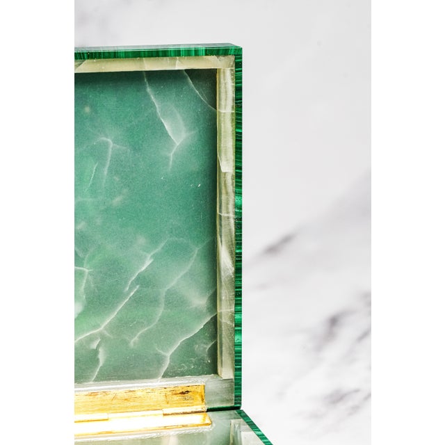 Metal Amazing Antique Malachite Box 800 Silver Mounted Jewelry Casket White Onyx Interior European Luxury Desk Box With Provenance Home Decor For Sale - Image 7 of 17