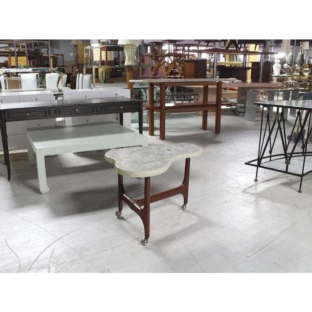 Vintage Mid Century Organic Shape Solid Oiled Walnut Base Travertine Top End Side Table For Sale - Image 9 of 10