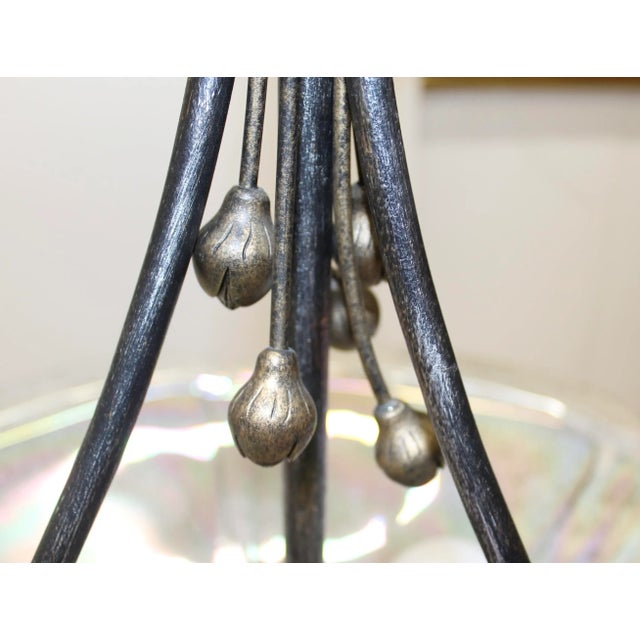 Metal Iridescent Glass Flower Pendant Light | Wrought Iron Detail For Sale - Image 7 of 11