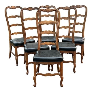 Vintage 20th Century Hickory Furniture French Country Farmhouse Ladderback Chairs - Set of 6 For Sale