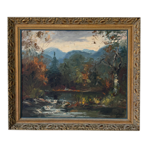 1960s Vintage Impressionist Autumn Landscape Oil Painting by C. Stasee