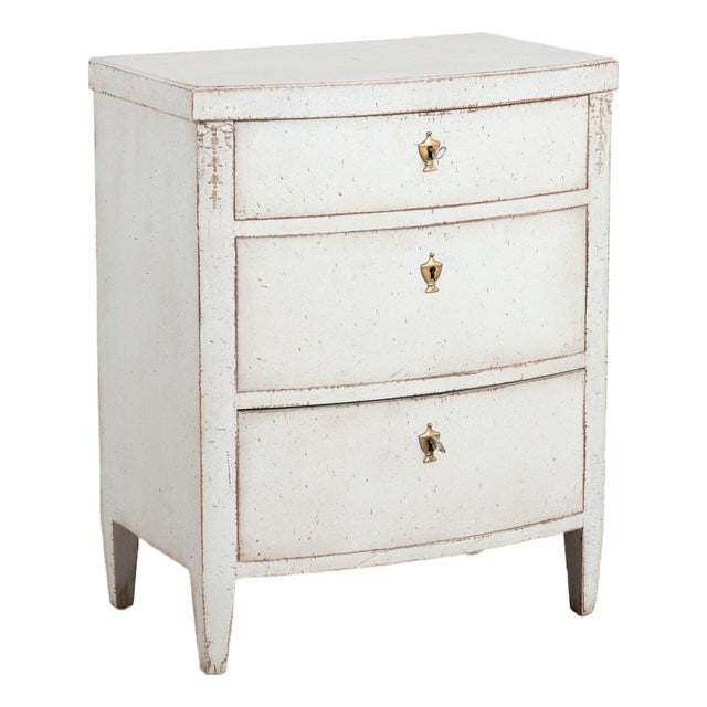 19th Century Gray Danish Bow Front Small Chest of Three Drawers or Nightstand For Sale
