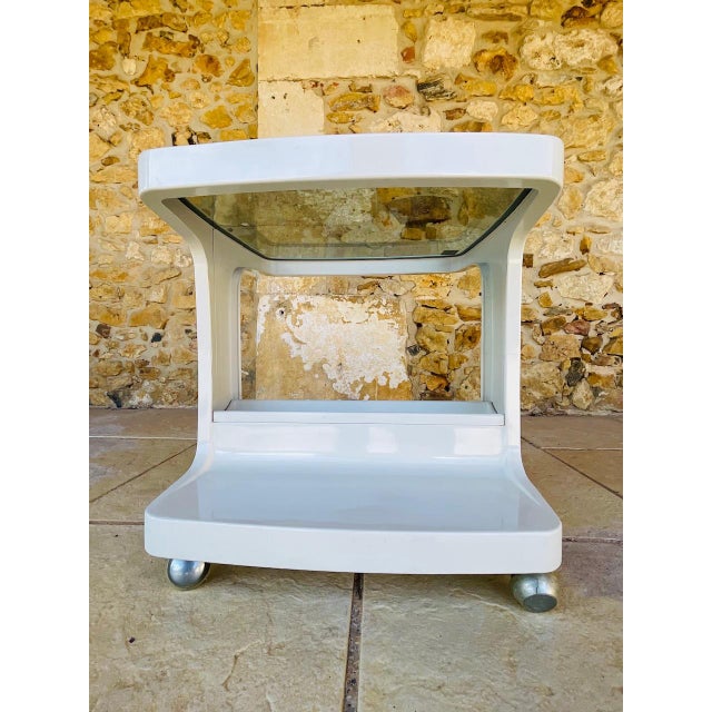 Ivory Vintage Side Table on Wheels with Storage by Flair, 1970s For Sale - Image 8 of 18