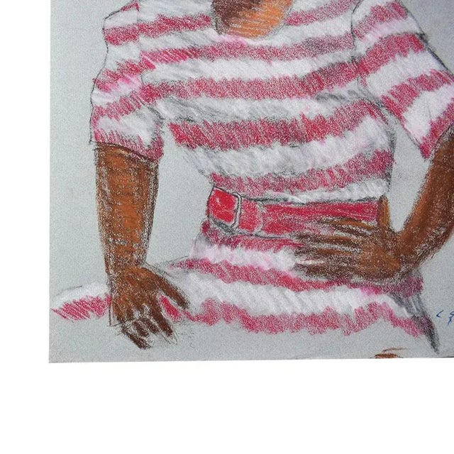 Illustration Tall Impressionist Portrait Drawing of a Frenchman 19.75" X 25.5" - Signed For Sale - Image 3 of 9