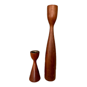 Mid 20th Century Danish Teak Candlesticks - Set of 2