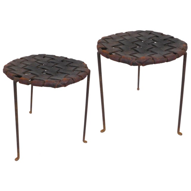 Pair of Iron and Woven Leather Stools by Lila Swift & Donald Monell For Sale In Los Angeles - Image 6 of 6