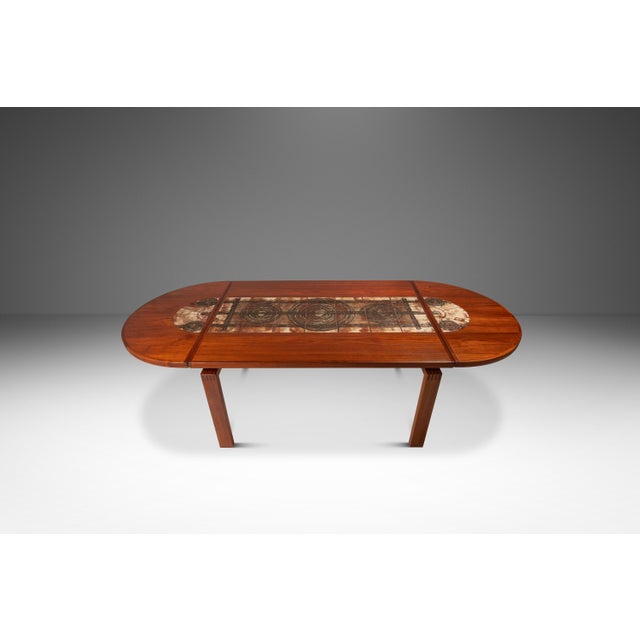 Ox Art Restored Danish Modern Expansion Dropleaf Dining Table in Teak W/ Tile Inlay by Ox Art for Ansager Møbler, Denmark, C. 1977 For Sale - Image 4 of 18