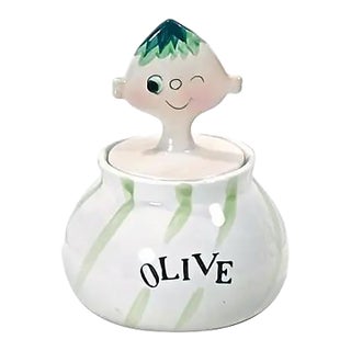 Mid-Century Modern Pixieware Olive Condiment Jar For Sale