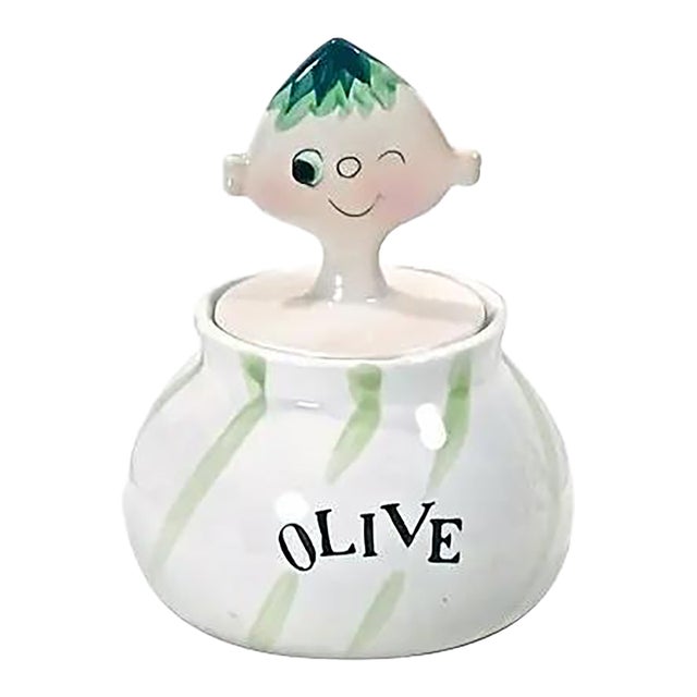 Mid-Century Modern Pixieware Olive Condiment Jar For Sale