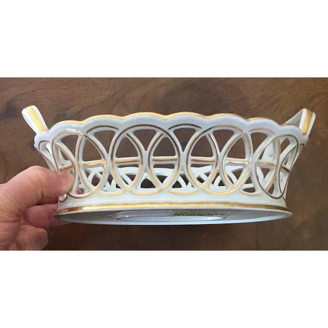 Antique 18th century German Furstenberg porcelain reticulated basket or fruit bowl decorated with hand painted floral...