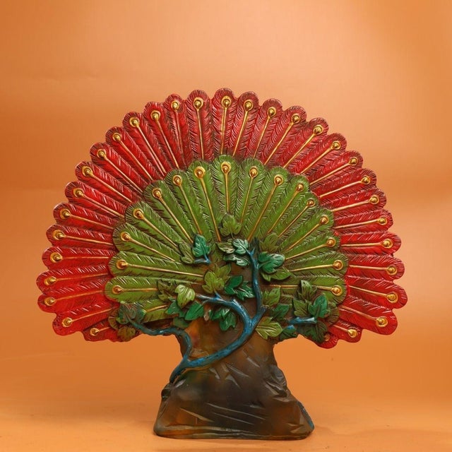 Late 20th Century Colored Glaze Figure of a Peacock in Full Display For Sale - Image 5 of 9
