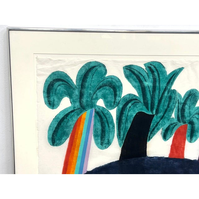 Wood 1970s Large 44" Original Signed Carol Summers Palm Tree Woodcut Framed For Sale - Image 7 of 12