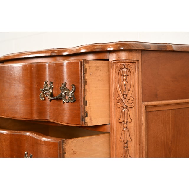 Kent Coffey French Provincial Louis XV Carved Cherry Wood Highboy Dresser, Circa 1960s For Sale - Image 9 of 16