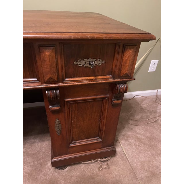 Antique Neoclassical Style Solid Wood Double-Pedestal Executive Desk For Sale - Image 10 of 17