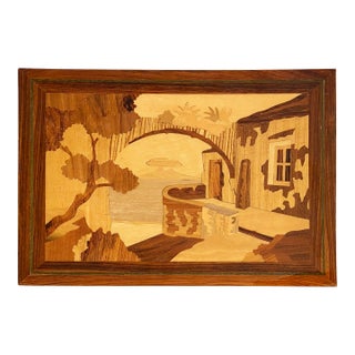 Mid 20th Century A Beautiful Italian Coastal Scene Marquetry Panel For Sale