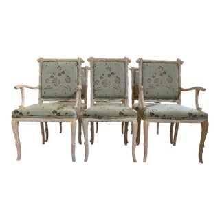 Late 20th Century Italian Regency Carved Faux Bois Cerused Dining Chairs - Set of 6 For Sale