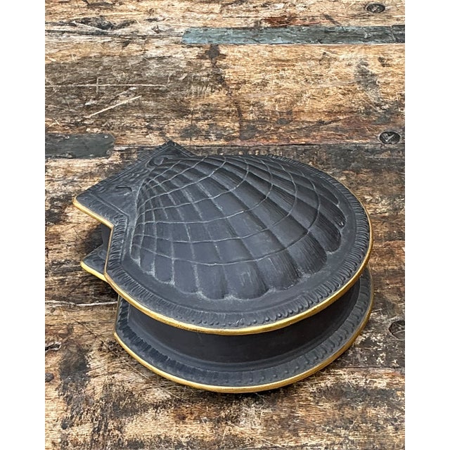 Vintage Italian Black Porcelain Shell Box For Sale - Image 9 of 12