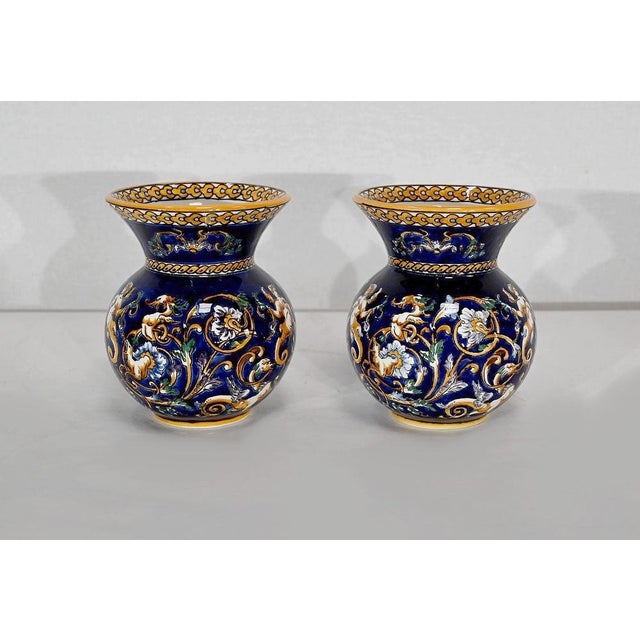 Antique Renaissance Style Tray and Vases in Gien Earthenware, Set of 3 For Sale - Image 9 of 18