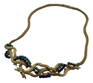 Vintage Christian Dior Necklace - 1962 Gold Tone Branches With Lapis & Turquoise Stones
