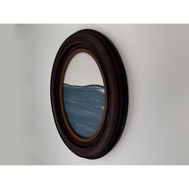 Paint "Porthole" Abstract Art in Oval Antique Frame, Small Seascape Painting Transitional Wall Art by JTS For Sale - Image 7 of 9