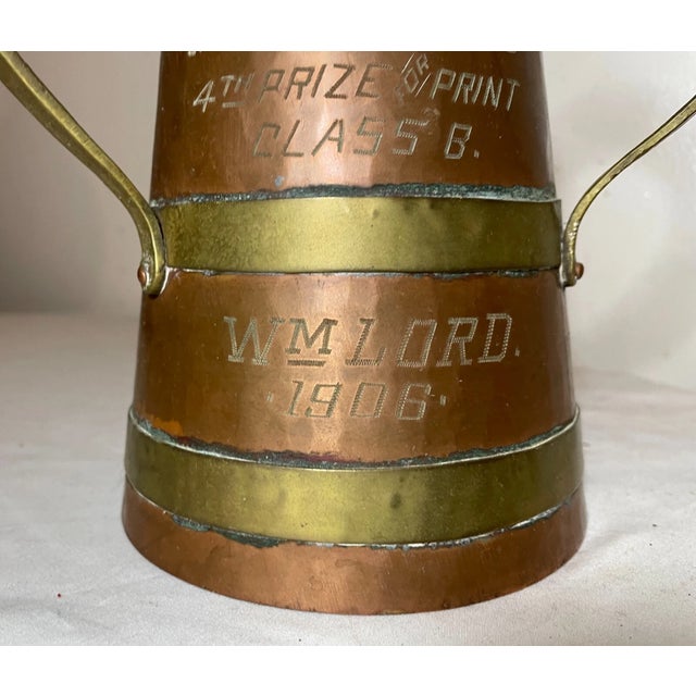 1900 - 1909 Antique 1906 3Handle Beer Stein Copper Brass Camera Club Photograph Award Trophy For Sale - Image 5 of 14