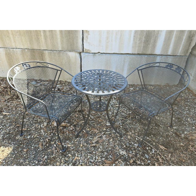 Black Mid 20th Century Wrought Iron Bistro Table & 2 Chairs For Sale - Image 8 of 9