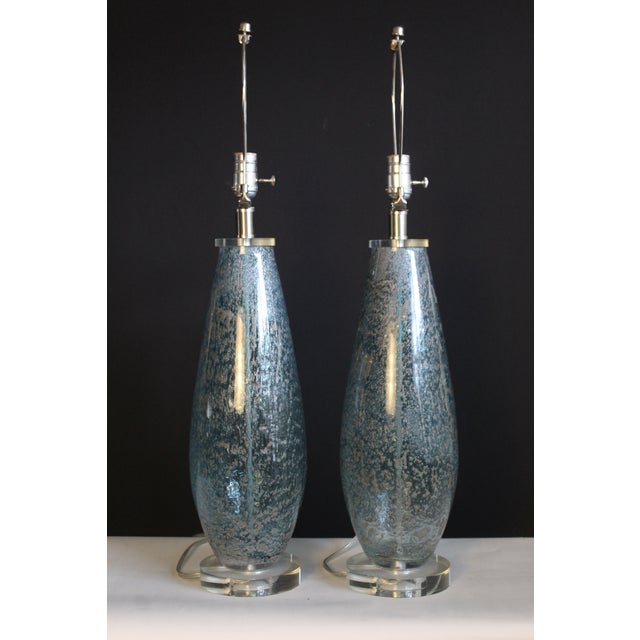 Blue Mid 20th Century Mezza Murano Style Aqua Frost Lamps - a Pair For Sale - Image 8 of 14